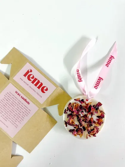 The best way to keep your wardrobe smelling fresh always. Our rose petal wax sachet with its beautiful packaging.