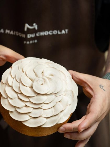 The beautiful petal-like piping on one of Chef Karim Bourgi's signature cakes.