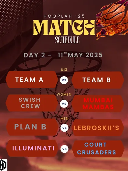 The match schedule for Day 2 of Hooplah '25. The heat is on.