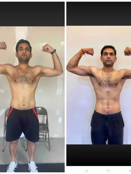 Small changes over time lead to bigger results. My mentee Maulik went from 23% body fat down to around 13% by focusing on two key things: consistent weight training 4-5 times a week and increasing his daily protein intake.