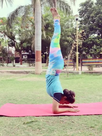 An elbow stand, or Pincha Mayurasana, practiced in the morning light. This inversion is energizing and builds incredible shoulder and core strength.