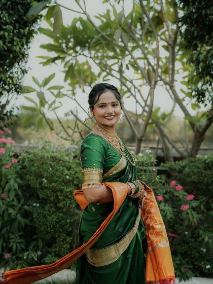 A beautiful portrait of a bride in a garden setting.