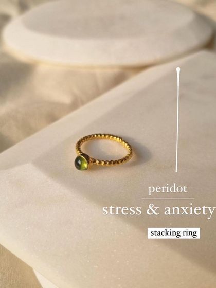 Another view of the Peridot stacking ring. It's a great way to carry the stone's energy for confidence and growth with you every day.