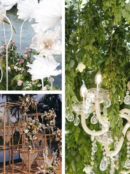 More beautiful details, including close-ups of the chandelier and the modern, elegant photo backdrop.