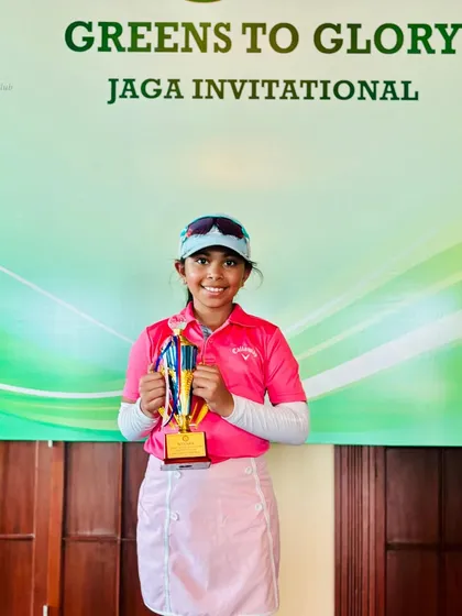 Aahana Shrivastava with her winner's trophy at the Greens to Glory Junior Golf Tournament, JAGA Invitational.