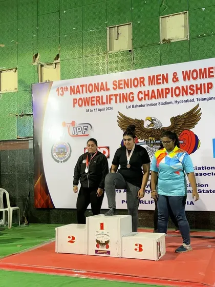 Pooja on the podium, securing 2nd place at the National Open. She missed the gold medal only due to a higher bodyweight, showing she is right at the top of her game.