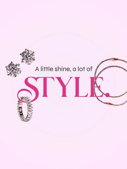 A little shine, a lot of style. This flat lay features our solitaire studs, an eternity ring, and delicate bracelets.