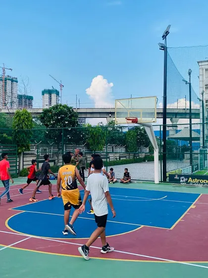 A player goes up for a rebound.