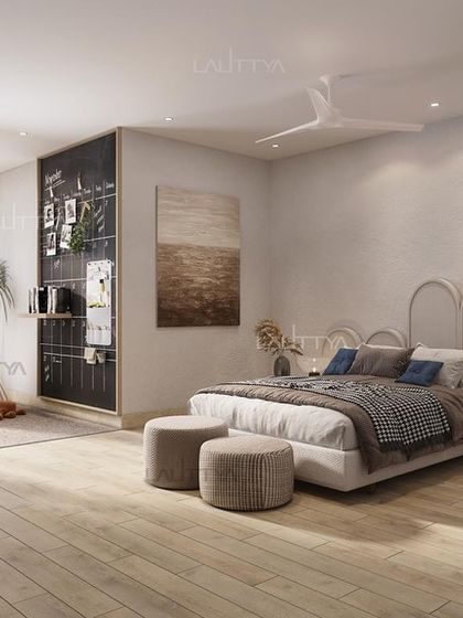 A beautifully appointed bedroom showcasing our signature style of quiet luxury. This space combines layered textures, a soothing color palette, and bespoke furniture to create a personal sanctuary for rest and relaxation.