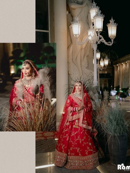 A collage of the bride's portraits taken at night, with beautiful outdoor lighting creating a magical and glamorous atmosphere.