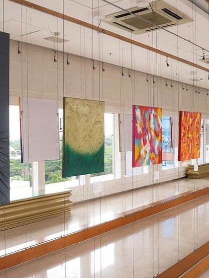 A long shot of the 'Inner Tides' exhibition, showing the impressive scale of the artworks in our gallery space.