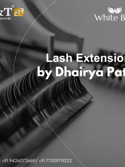 A promotional graphic for the Lash Extensions portion of my seminar, taught by educator Dhariya Patel. My events provide focused learning on specific, high-demand skills.