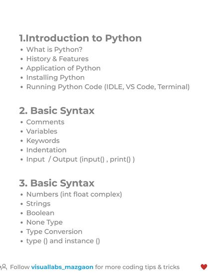 Part one of the Python cheatsheet covers the introduction and basic syntax. It explains what Python is, how to install it, and the fundamentals of variables, keywords, and indentation.