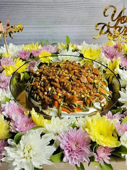 This wide shot captures the full scale and beauty of the Mother's Day Tres Leches hamper, a gift designed to impress and delight.