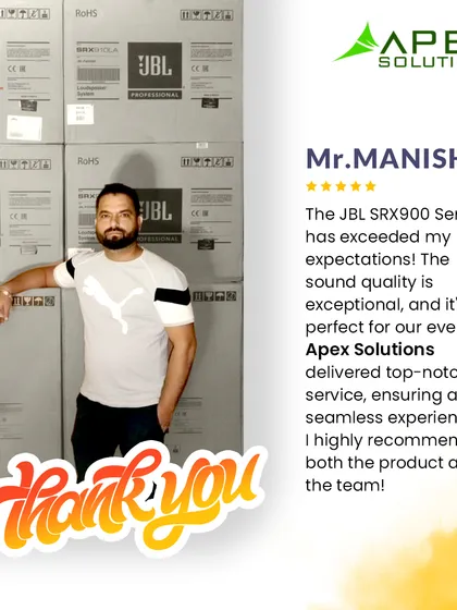 I am committed to ensuring every client has a seamless experience, and positive feedback like this is my greatest reward. This client was thrilled with the exceptional sound quality of the JBL SRX900 series for their events, highlighting my top-notch service and product expertise.