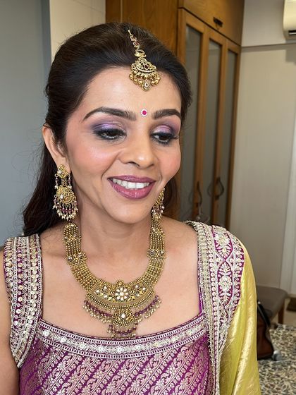 A close-up showing the soft, blended eyeshadow and radiant skin. This look is perfect for mature skin, as it enhances without settling into lines.