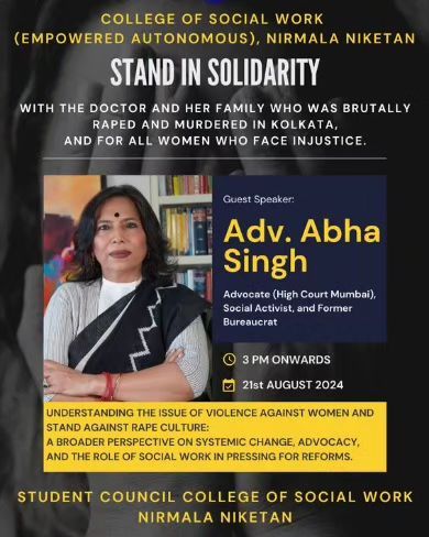 I was invited to speak at Nirmala Niketan College of Social Work to stand in solidarity with the victim of the Kolkata tragedy and discuss the broader issue of violence against women and the need for systemic reform.