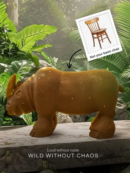 The Rooh Rhino Seating Chair, inspired by the quiet strength and enduring presence of the rhino. It’s not just a chair; it’s a sculpture with a rich, earthy palette and a brass horn accent that brings character and invites you to experience art in its most functional form.