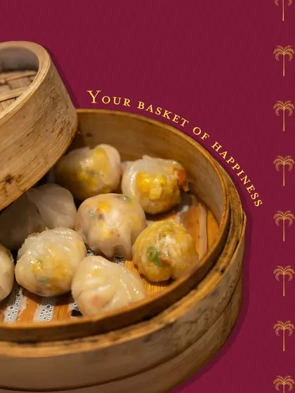 A basket of happiness. Our steamed vegetable dumplings are delicate, flavourful, and served piping hot from traditional bamboo steamers, offering an authentic taste of Asia.