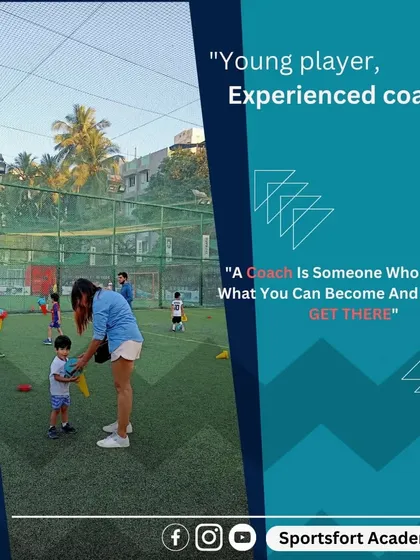 A coach is someone who can see what you can become and help you get there. Here, one of our experienced coaches guides our youngest players.