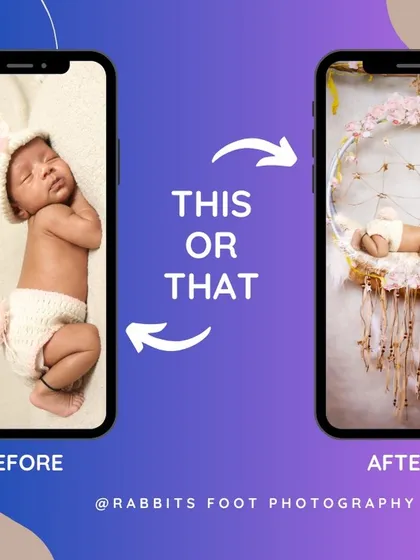 A similar before and after, placing a baby into a beautiful dreamcatcher prop for a magical final image.