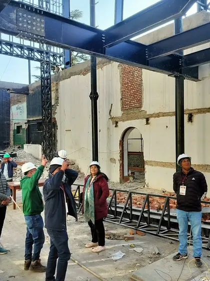 On-site at Parker Hall, collaborating with our team of engineers to oversee the complex structural retrofit needed to create a modern theatre.