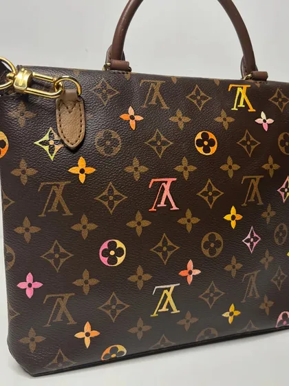 A full view of the colorful monogram side of the custom Louis Vuitton bag.