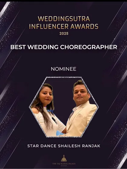 Honored and grateful to be nominated for Best Wedding Choreographer at the WeddingSutra Influencer Awards 2025. Thank you for all the love and support!