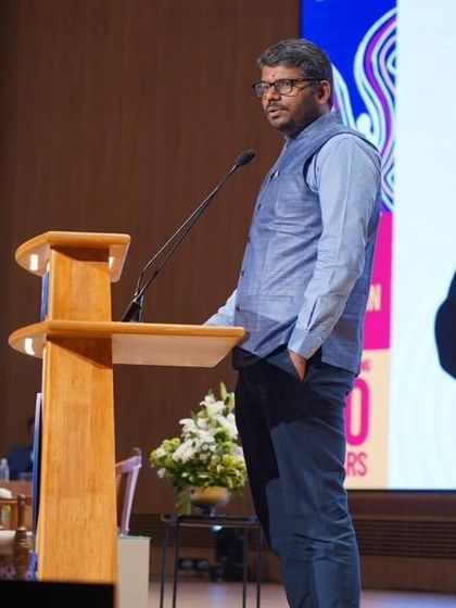 At the podium during my keynote address at PES University, Bengaluru. I spoke about the past, present, and future of Bharat from a civilizational standpoint.