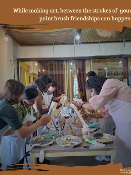 Friendship and creativity go hand in hand. Here, a group of friends enjoys a painting session together, sharing laughs and making art in our cozy space.