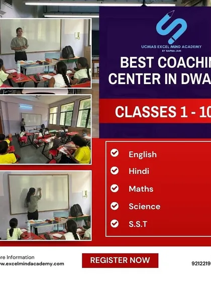 This collage provides a glimpse into our classrooms at the Dwarka centre. It shows our teachers engaging with students in small batches, ensuring personalized attention for core subjects like Maths, Science, English, Hindi, and Social Studies for Classes 1-10.