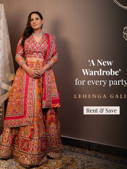 A new wardrobe for every party. This multi-colored lehenga is a perfect example of the festive and fun options available for rent.