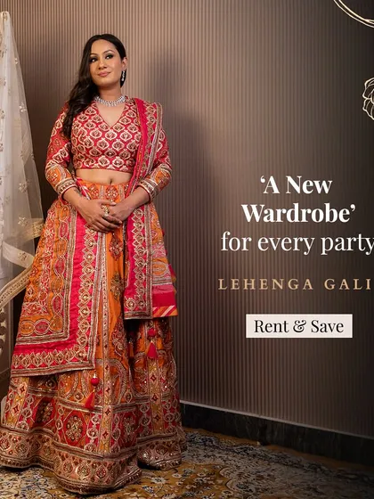 A new wardrobe for every party. This multi-colored lehenga is a perfect example of the festive and fun options available for rent.