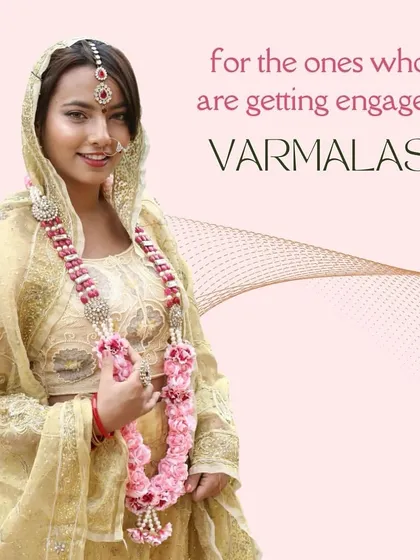 Varmalas are a key part of the engagement and wedding ceremony. This image showcases a beautiful bride wearing one of my custom fabric flower varmalas, designed to be both stunning and everlasting.