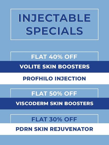 This October, enjoy special prices on our injectable skin boosters. We are offering discounts on Volite, Profhilo, Viscoderm, and our PDRN skin rejuvenator for ultimate hydration and repair.