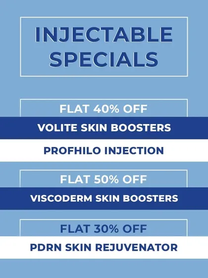 This October, enjoy special prices on our injectable skin boosters. We are offering discounts on Volite, Profhilo, Viscoderm, and our PDRN skin rejuvenator for ultimate hydration and repair.
