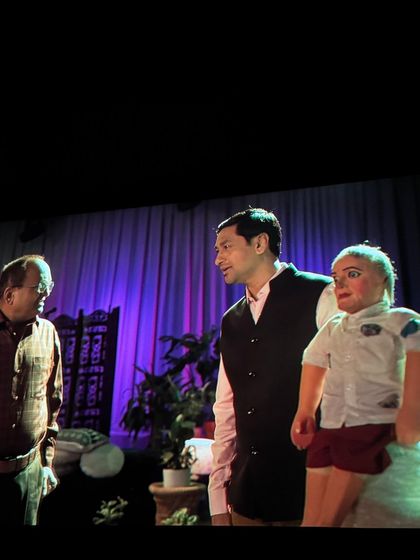 A still from my cameo appearance in the Gujarati film 'Maharani', where I played a ventriloquist in a talent competition.