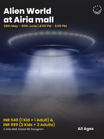 A UFO-themed poster for the Alien World event, capturing the mystery and excitement.