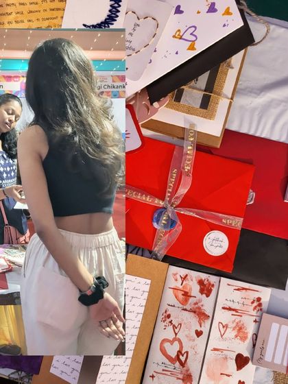 A candid shot of me at my stall, and a look at some of the Valentine's themed items I had prepared.