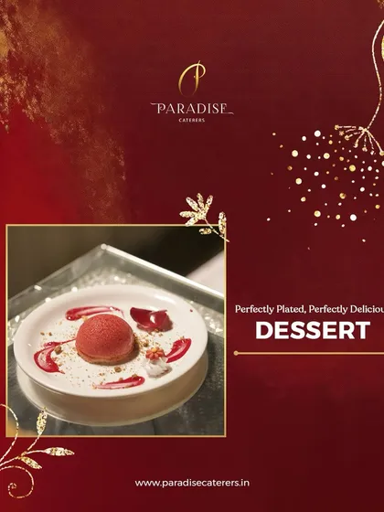 Perfectly plated, perfectly delicious. This beautiful dome-shaped mousse dessert with a berry coulis is an example of our plated dessert service.