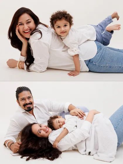 A photo collage is a great way to showcase different moments from a single session. From playful piggybacks to quiet cuddles, it tells a fuller story of your family's bond.