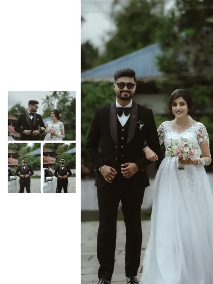 A collage showing the couple walking together, perfectly capturing their journey as they begin their married life.