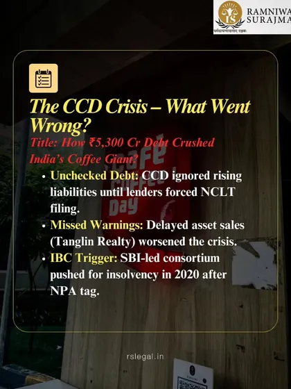 What went wrong in the CCD crisis? This infographic explains how unchecked debt and missed warnings led to a 5,300 crore rupee liability and forced an NCLT filing, offering a cautionary tale for all business owners.