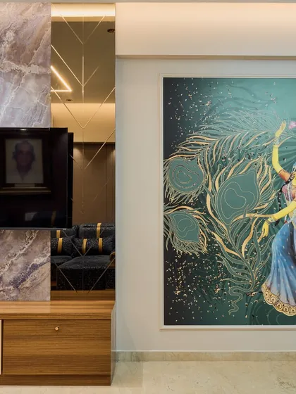 A beautiful piece of wall art depicting Radha and Krishna, which I used to create a spiritual and artistic focal point in a living area.