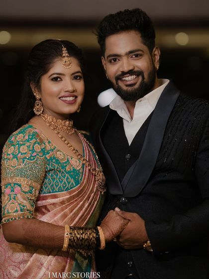 A beautiful portrait of our bride and groom. Her makeup is soft and timeless, designed to look perfect in her cherished wedding photos.