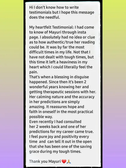 During the most difficult time in their life, this client found my readings to be a "blessing in disguise," providing hope, positivity, and amazing accuracy in predictions.