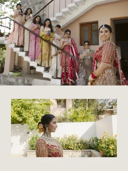 A collage showing the bride with her bridesmaids, capturing the fun and supportive bond of her bride tribe.