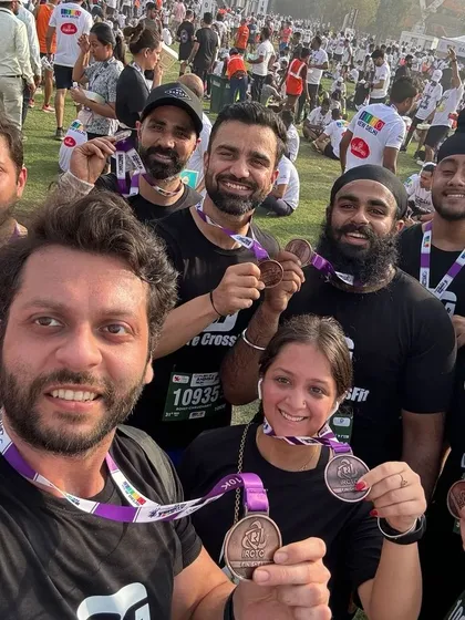 The celebration after the effort. This is our crew showing off our finisher medals after the JITO Ahimsa 10k. The best part of running is sharing the sense of accomplishment with your team.