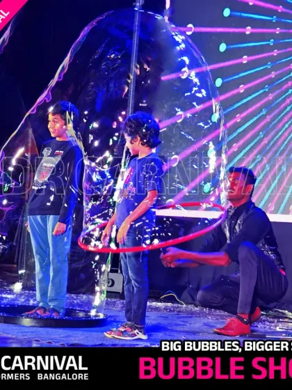 Nothing brings out pure joy like our giant bubble show. We create massive, shimmering bubbles that can even fit kids inside, making for perfect photo opportunities and unforgettable memories at birthday parties and family events.