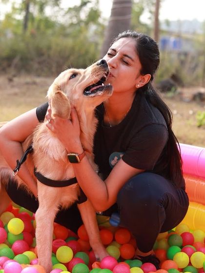 Nothing beats a kiss from a happy dog in a ball pit. These moments of pure joy are what make our work so rewarding.